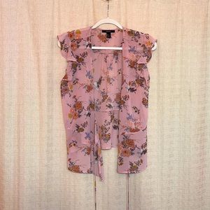 Light pink floral print wrap peplum blouse v neck